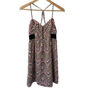 Billabong Summer Dress Sz M Colourful Chevron V-Neck Strappy Vacation Beach EUC